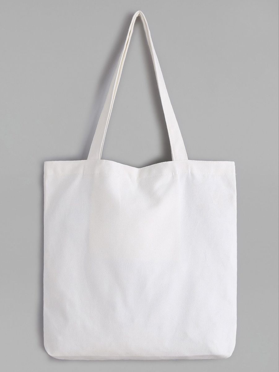 Style reference: a plain white tote bag with long handles